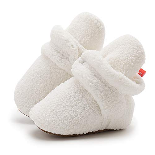 Image of Bellocasa Infant Baby Boys Girls Cozy Fleece Booties Stay on Slippers Non Slip Soft Gripper Sock Shoes Toddler First Walker Newborn Crib Birthday Shower Gift