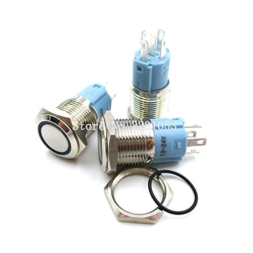 Bouton poussoir 16mm lumineux avec anneau LED bleu clair étanche 12V-24V pour commande voiture