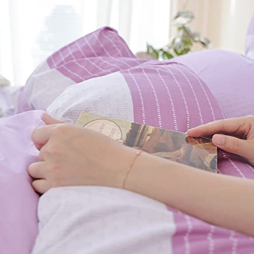 Janzaa Queen Comforter Set Purple Comforter Set Soft Microfiber Queen Bed Set 3 Piece Striped Comforter Set With 2 Pillow Cases Lightweight Fluffy Lavender Bedding Down Alternative For All Season #TOP2