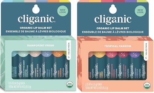Cliganic Organic Lip Balm Set Bundle (Rainforest Fresh & Tropical