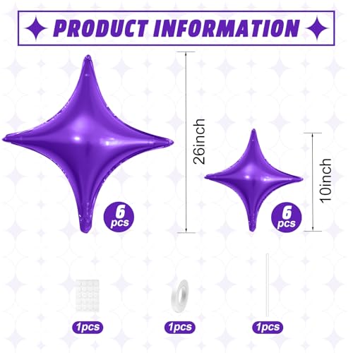 Image of Purple Star Balloons,12Pcs Four Angle Star Foil Balloons