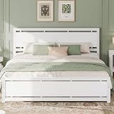 LIKIMIO King Bed Frame with Headboard and Footboard, Metal Strong Supports, Easy Assembly, Noise-Free, No Box Spring Needed, White