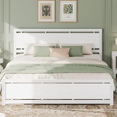 LIKIMIO King Bed Frame with Headboard and Footboard, Metal Strong Supports, Easy Assembly, Noise-Free, No Box Spring Needed, White
