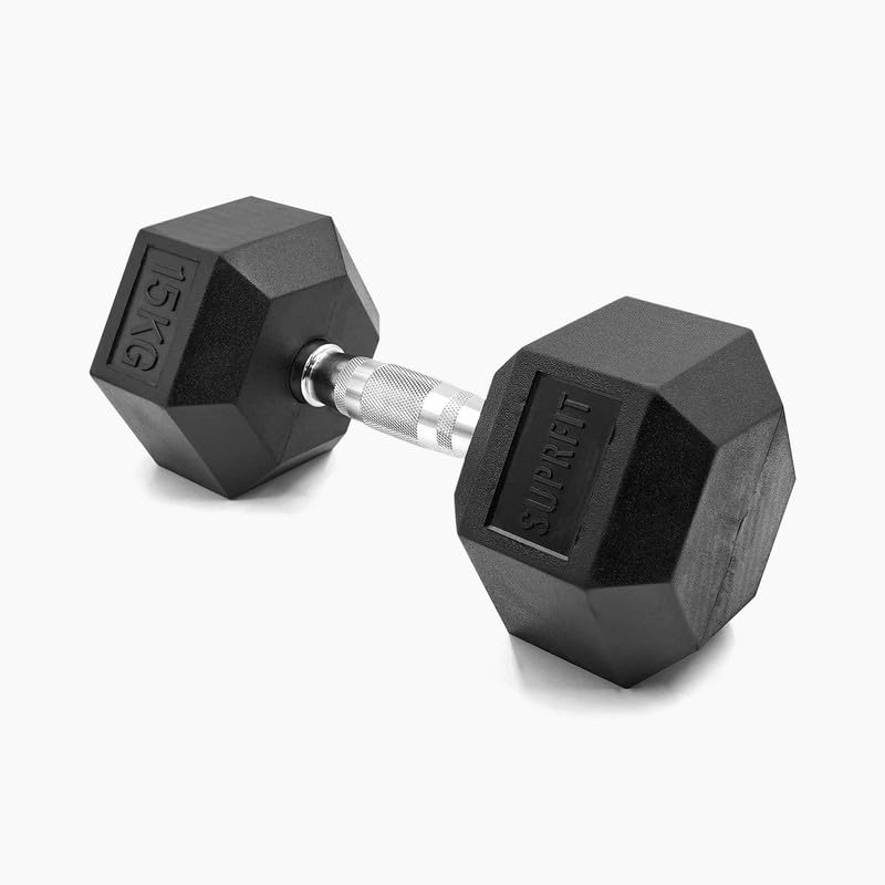 SUPRFIT - Hexagon Kurzhantel einzeln mit gummiertem Eisenkern - Fitness...