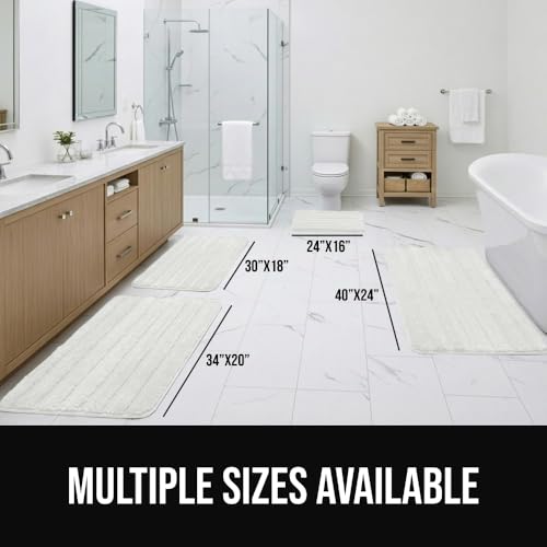 Image of GORILLA GRIP Memory Foam Bathroom Rugs, Soft Absorbent Textured Rubber Backing Striped Bath Mat, Set of 2 Machine Washable Quick Dry Floor Mats, Shower Rugs Home Accessories, White 24x16 and 30x18