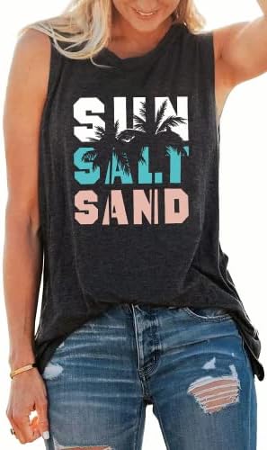 Sun Salt Sand Tank Tops Women Beach Shirts Coconut Tree Graphic Tees Summer Vacation Sleeveless Tee Tops