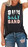 Sun Salt Sand Tank Tops Women Beach Shirts Coconut Tree Graphic Tees Summer Vacation Sleeveless Tee