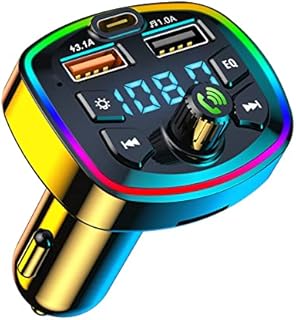 Goolsky Bluetooth FM Transmitter,Car MP3 Music Player Bluetooth 5.0 FM Transmitter Radio Receiver Dual USB & PD Car Charger Adapter Support TF Card/USB Drive Hands-Free Calling Voltage Display