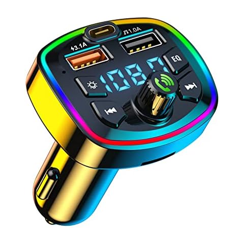 Goolsky Bluetooth FM Transmitter,Car MP3 Music Player Bluetooth 5.0 FM Transmitter Radio Receiver Dual USB & PD Car Charger Adapter Support TF Card/USB Drive Hands-Free Calling Voltage Display Cover