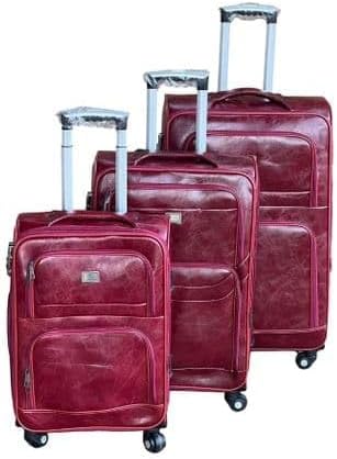 Luggage Set- Leather 3 Pieces Suitcases (Elephant Red)