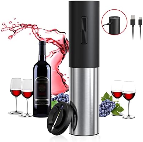 Electric Wine Opener Set, Rechargeable Electric Wine Bottle Openers, USB-charging Stainless Steel Wine Bottle Opener With Foil Cutter, One-click Button Automatic Wine Corkscrew Remover for Wine Lover