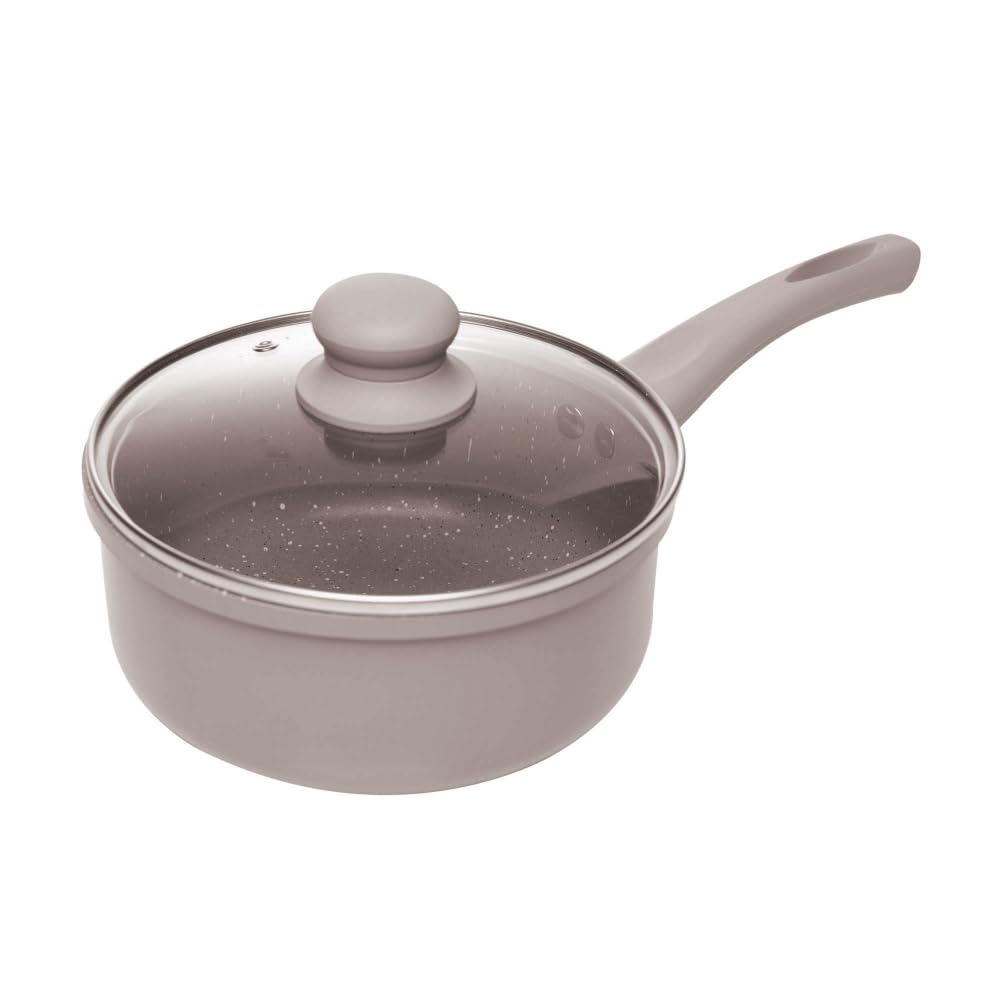 LYOR - Panela de Indução 16cm Taupe Alumínio com Revestimento Cerâmico e Tampa de Vidro