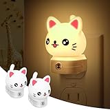 Cat Night Lights Plug Into Wall [2 Pack], Cute Night Light for Kids, 8-Color RGB LED Night Light, Nightlight with Dusk to Dawn Sensor for Kids Room, Bathroom, Bedroom Décor, Children Christmas Gift