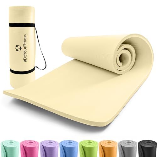#DoYourFitness x World Fitness | Tapis de fitness "Jivan" | 183x61x2cm | antidérapant & robuste | tapis de gymnastique idéal pour yoga, pilates, workout, outdoor, gym & home | Blanc