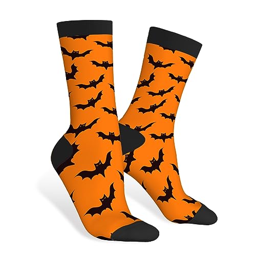 AOYEGO Bats Funny Socks Halloween Black Bat Fly Wings Orange Cute Style Novelty Casual Crew Socks Contrast Color Design for Women Men Gift