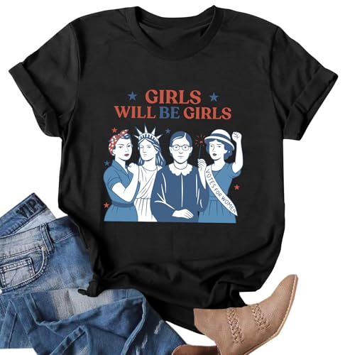 Image of Ithalt Feminist Shirt for Women RBG Graphic T-Shirt Patriotic 4th of July Tees Inspirational Quote Tops