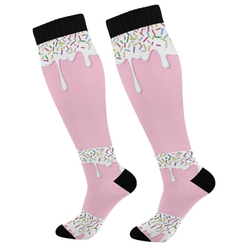 Wassud White Candy Dripping Compression Socks for Women and Men 20-30 mmHg Knee High Socks for Nurses Travel Socks 1 Pair