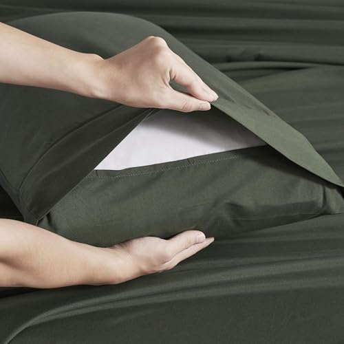 Image of Nestl Extra Deep King Sheet Set - 6 Piece Breathable & Cooling Sheets - Hotel Luxury Bedding Set w /18-24 Inch Deep Pockets - Easy & Secure Fit - Super Soft, Wrinkle Free & Comfy - Olive Green