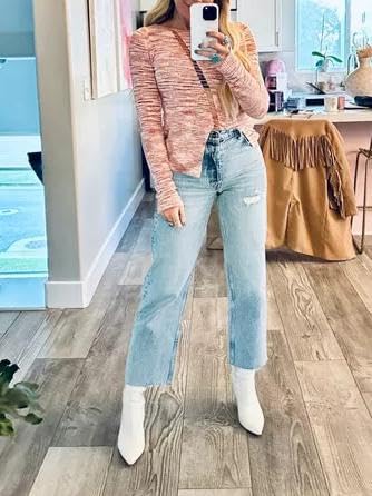 Coutgo Womens Pointed Toe Ankle Boots Chunky Stacked Heel Side Zipper Leather Fall Booties Shoes - Image 6