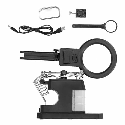 Suporte Ferro Solda + Lupa e Garra p/Eletrônica Iluminação LED c/ 3 Gavetas