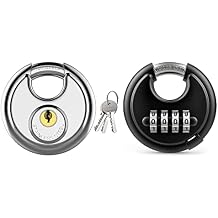 Puroma Keyed Padlock, Stainless Steel Discus Lock for Sheds, Storage Unit, Garages and Fence, and 4 Digit Disc Padlock with Hardened Steel Shackle, Keyless Heavy Duty Combo Lock for Outdoor Sheds