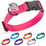 Dogline Biothane Waterproof Dog Collar with Quick Release Buckle Strong Coated Nylon Webbing with Odor- Proof for Easy Care Easy to Clean Fits Small Medium or Large Dogs, Pink 1' W 15-23' L