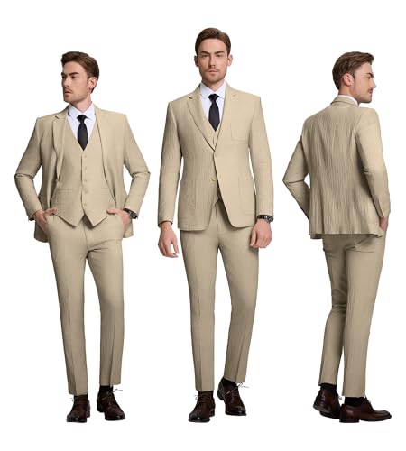 Mens Suits 3 Piece Slim Fit Suit Casual Suits Set for Men Lightweight Suit Blazer Vest Pants for Summer Wedding4