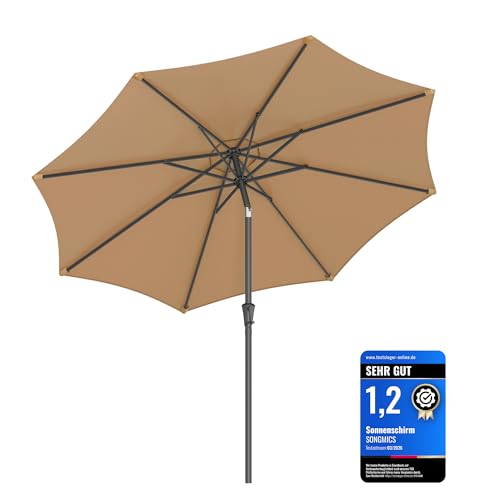SONGMICS Sonnenschirm 300 cm, UPF 50+, Strandschirm, beidseitig um 30° knickbar, Sonnenschutz, mit Kurbel zum Öffnen/Schließen, für Terrasse, Balkon, Pool, ohne Ständer, taupe GPU30BRV1