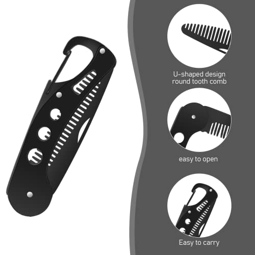 Mustache Comb Folding Beard Comb For Men Pocket Metal Mustache Brush Stainless Steel Hair Comb Travel Beard Comb For Grooming Styling Beard (Black) #TOP2