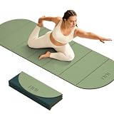 ILILI Foldable Yoga Mat-Semicircular, 10mm Thick, TPE Material, Extra Long 75'L x 26'W, Soft and Comfortable Folding Oval Mat 0.4 Inches, Easy to Carry and Store, 190*66cm Portable Multi-Functional Use for Yoga, Home Exercise & Outdoor (Grass Green+Dark Green)