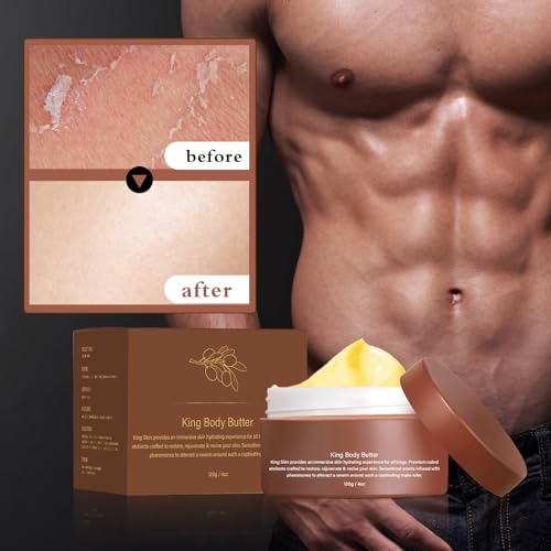 Körperpflege für Männer，Kings Skin Shea Butter Hautcreme & Körperbutter ，Feuchtigkeitscreme für Gesicht und Körper,leichter Duft，Feuchtigkeitspflege, 120 ml/4 oz