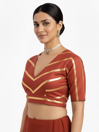 Image of Thevasa Women's Everyday Divine Depth V Neck Half Sleeves Blouse
