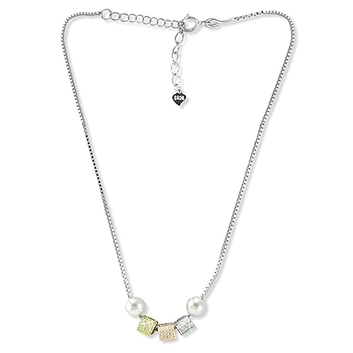925 Sterling Silver Cube Necklaces | Pearl Chain Necklace | Necklace For Women