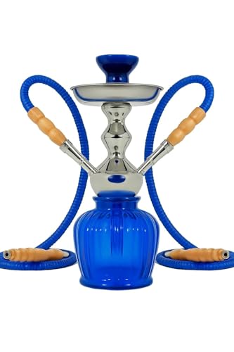 Image of FAB HOME DECOR QT Econo Dual Hose Hookah | Designer Double Pipe Aluminium Stem 12 Inch Glass, Steel Hookah Set For Heavy Smoke | Perfect for Party Lovers (Blue)