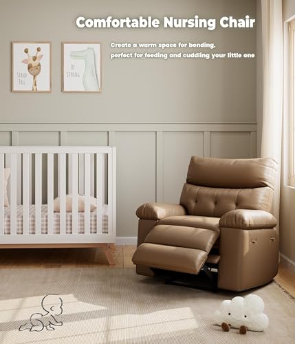 Image of GarveeHome Oversized Leather Recliner Chair, Swivel Rocker Manual Recliner for Adults, Lazy Rocking Chair with Comfort Arms and Back Single Sofa for Living Room