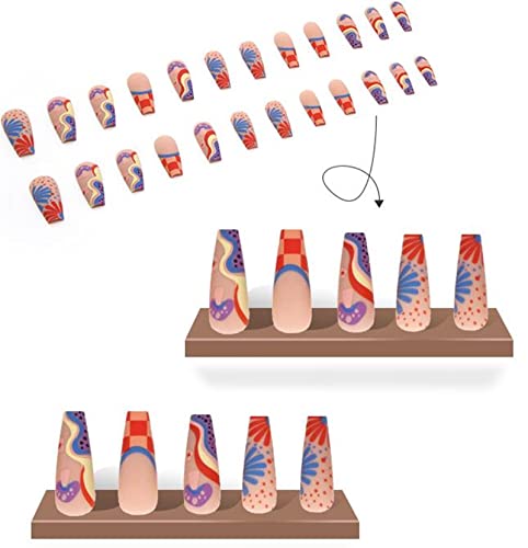 Crrltry Press On Nails-Long Coffin French Swirl Fake Nails Multicolor False Nails Cute Nail Kit Press On Acrylic Nails False Nails With Ddesigns For Women And Girls #TOP2