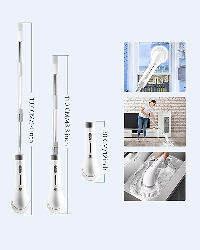 Image of Electric Spin Scrubber, Portable Cordless Cleaning Brush with Adjustable Extension Rod Power Shower Scrubber with 8 Replaceable Cleaning Heads for Bathtub /Sink /Tile /Floor /Window /Bathroom