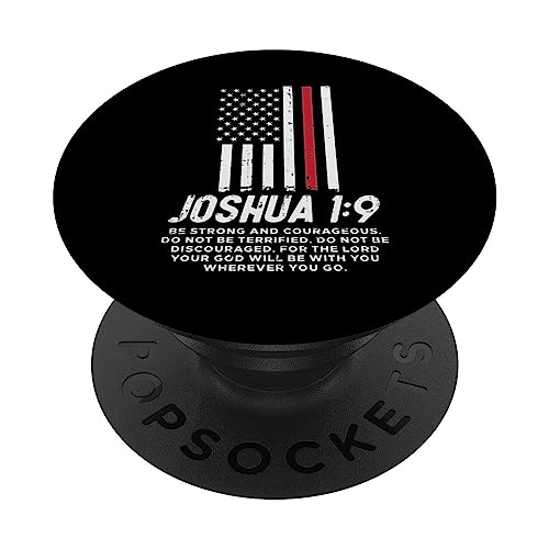 Thin Red Line Flag Joshua 1 9 Bible Christian Firefighter PopSockets Swappable PopGrip