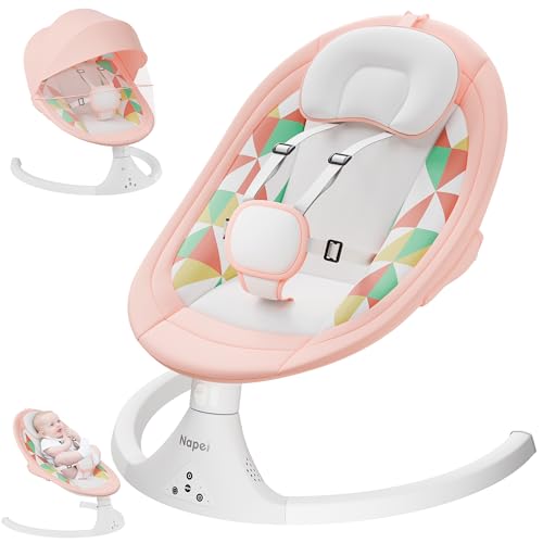 Image of napei Baby Swing for Infants to Toddler,Electric Portable Baby Swing and Bouncer,Bluetooth Infant Swing for Newborn with Remote Control,10 Music,5 Speed,3 Seat Position,Baby Rocker for Baby 0-9 Month