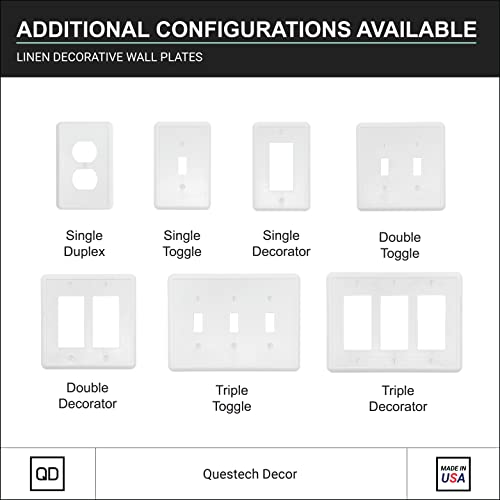 Questech Décor Double Toggle Light Switch Cover, 2-Gang Electrical Wall Plate, Double Switch Standard Size Receptacle Cover, Decorative Linen Texture, White #TOP4