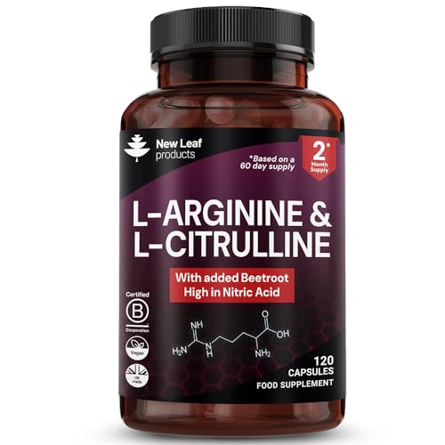 L Arginine and L Citrulline with Beetroot Extract - Nitric Oxide Supplement - 120 Vegan Capsules 2 Month Supply for Men & Women - Non-GMO UK Made by New Leaf