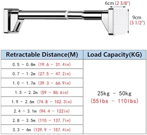 Adjustable Tension Rod for Clothes & Curtains, Retractable No-Drill Stainless Steel Rod Extender, 0.5m-4m, Ideal for Bathroom & Closet Drying Solutions