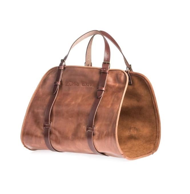 Zuma Eximp Leather Log Carrier Firewood Holder Bag Handmade Genuine Leather Firewood Holder Log Tote Bag Fireplace Log Carrier