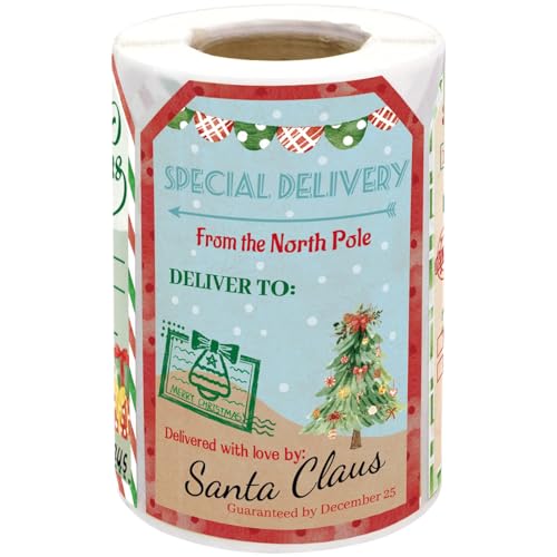WorldBazaar Christmas Gift Tags Stickers 200pcs Vintage Christmas Name Stickers North Pole from Santa Gifts Labels Holiday Cards Wrapping Tags 2 x 3 Inch