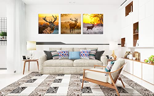Canwalls Art Lucky Deer Wall Decor Elk Head Safari Animals Decorations Sunset Nature Landscape Paintings For Country Bedroom #TOP4