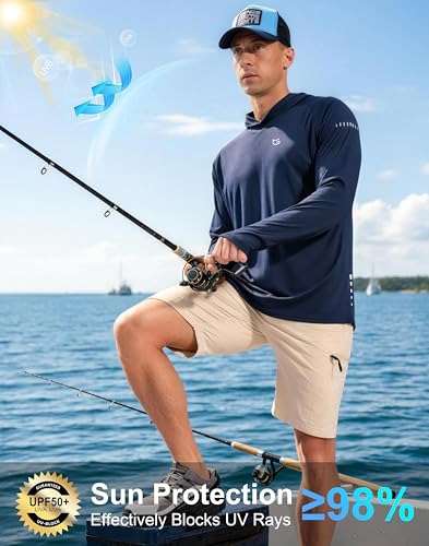 Image of Men's Sun Protection Hoodie Shirts Long Sleeve UPF 50+ Swim Shirts for Men Rash Guard Fishing Shirt Quick Dry