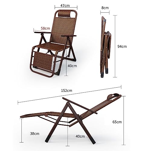 Chaise longue d'extérieur zero gravity pliable en rotin tressé taille L