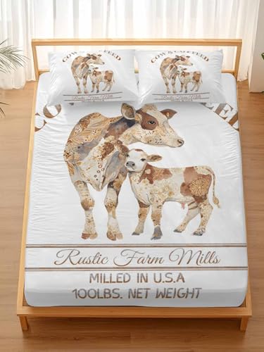 IDOWMAT Farmhouse Cow Calf Fitted Sheets Bedding Cal King