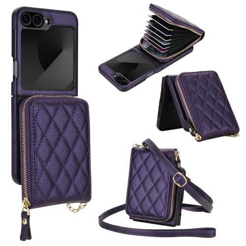 Coque Galaxy Z Flip 5 5G avec Porte-Cartes et Sangle pour Sorties et Voyages Asuwish