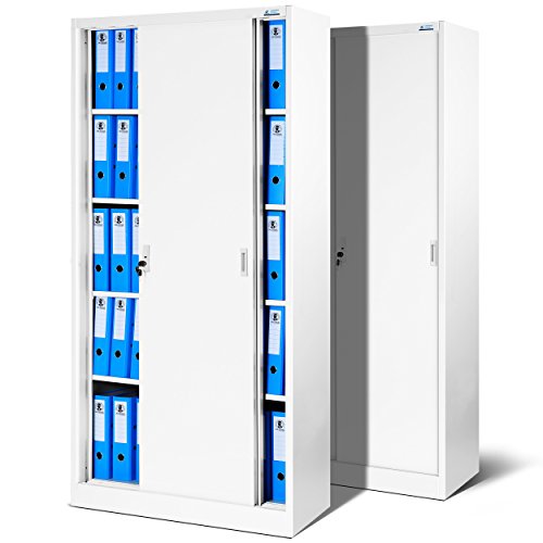 Jan Nowak by Domator24 2er Set SD001 Aktenschrank mit Schiebetüren Büroschrank Metallschrank 4 Fächer 185 cm x 90 cm x 40 cm (H x B x T) weiß